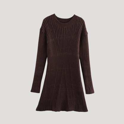 MW | Damen Rippenstrick Langarm Pullover Minikleid