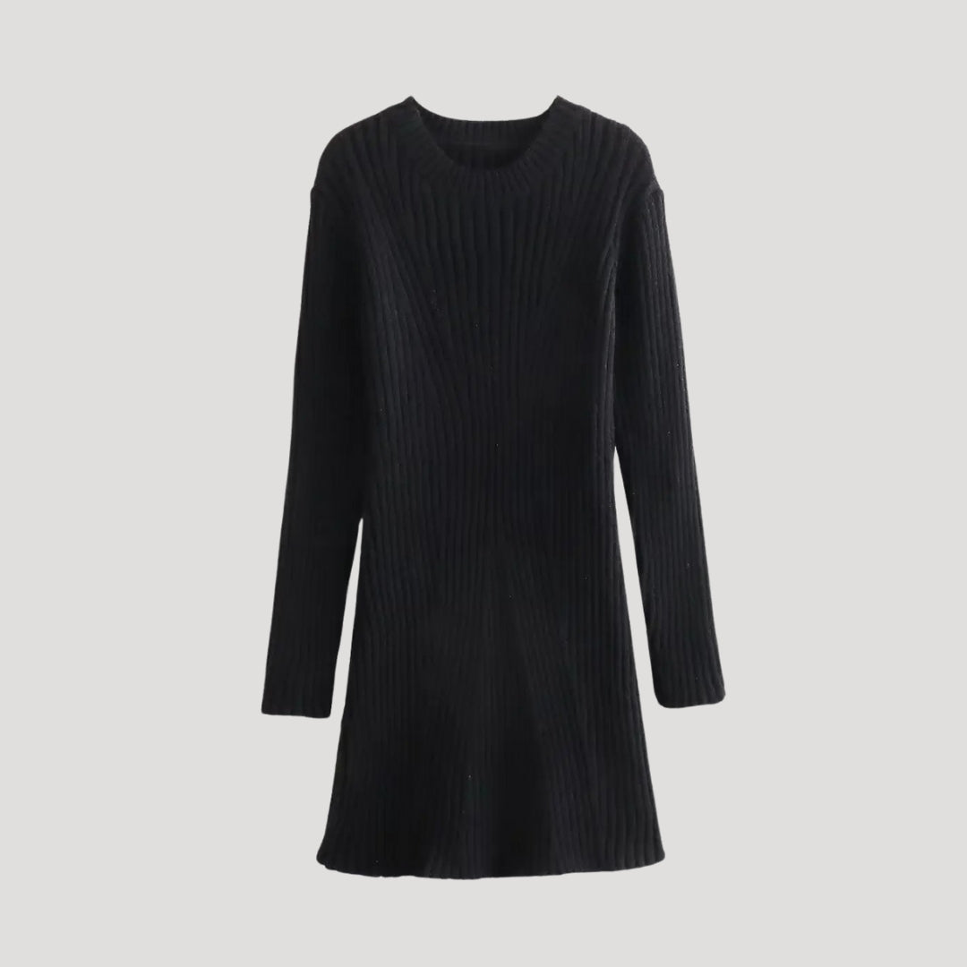 MW | Damen Rippenstrick Langarm Pullover Minikleid