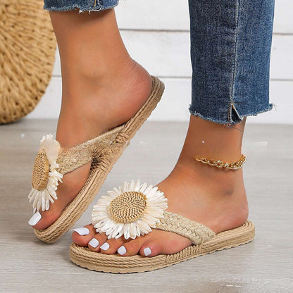 MW | Frauen flache lässige böhmische Sandalen mit Blume