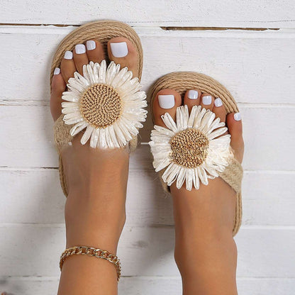 MW | Frauen flache lässige böhmische Sandalen mit Blume