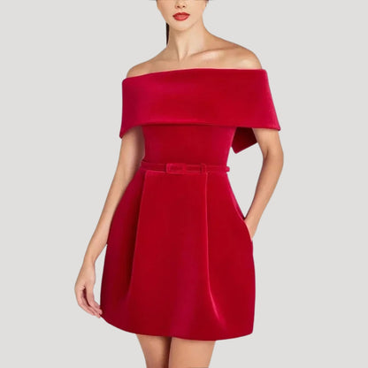 MW | Damen schulterfreies Minikleid aus Samt
