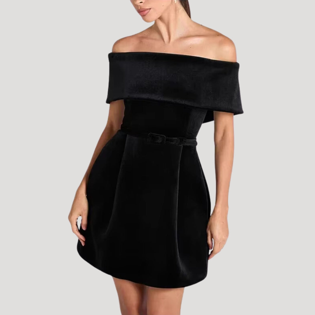 MW | Damen schulterfreies Minikleid aus Samt