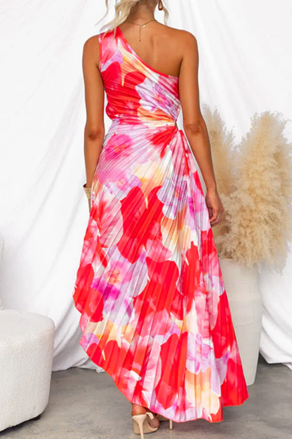 MW | One Shoulder Ärmelloses Asymmetrisches Maxikleid mit Plissee
