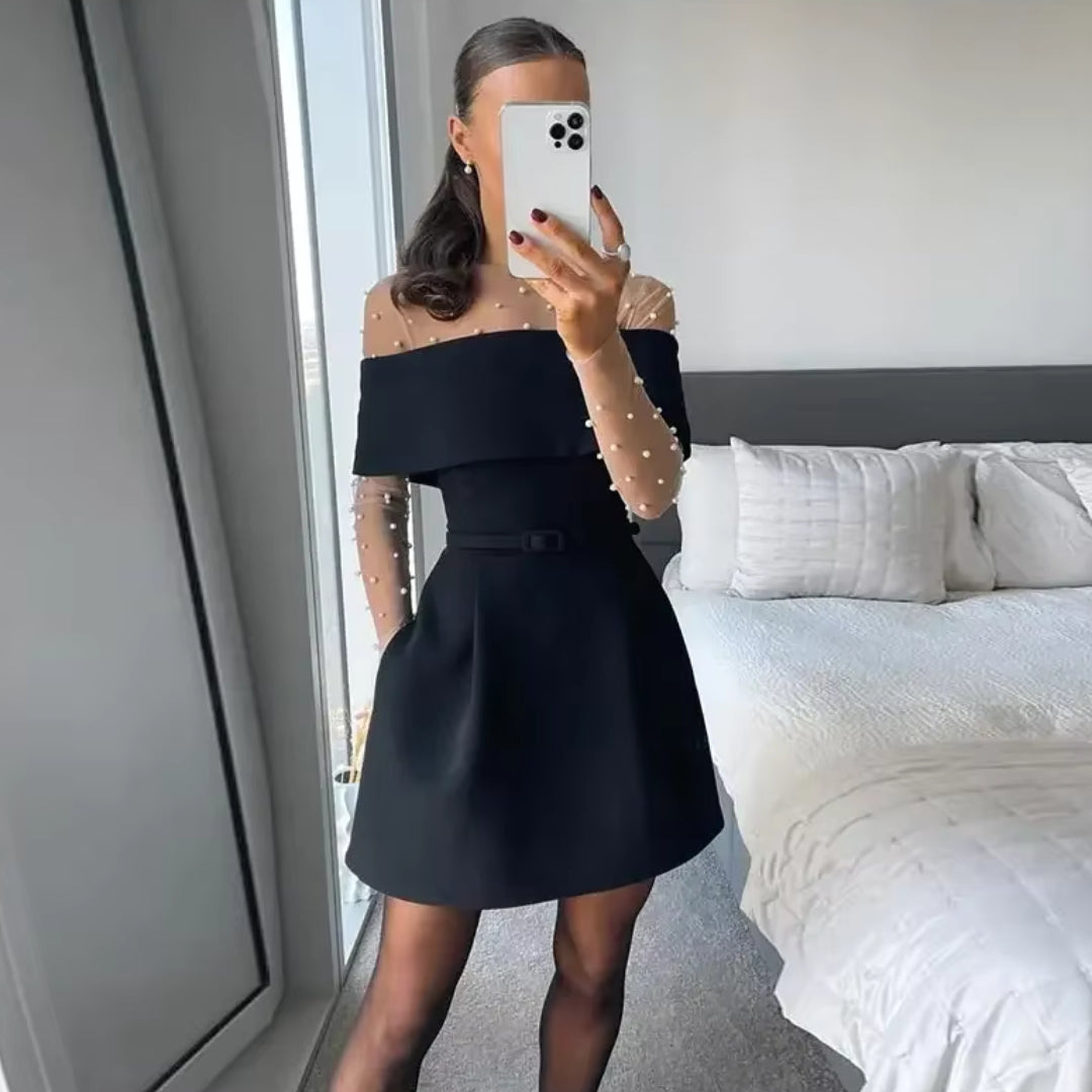 MW | Damen schulterfreies Minikleid aus Samt