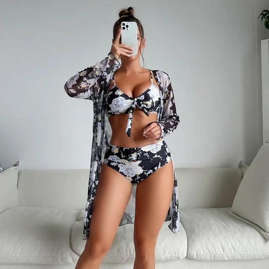 MW | Eleganter Sommer-Bikini mit hoher Taille und Blumenmuster