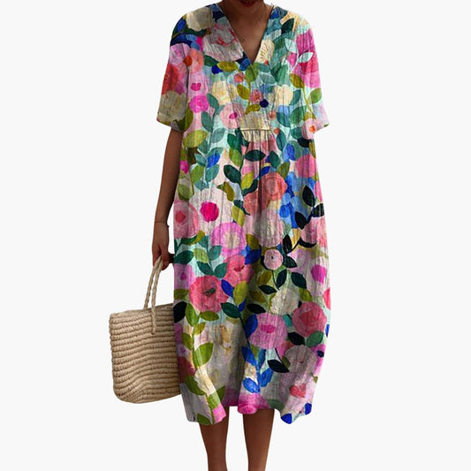 MW | Frauen kurze Ärmel Midi-Kleid für Frühling Sommer tragen