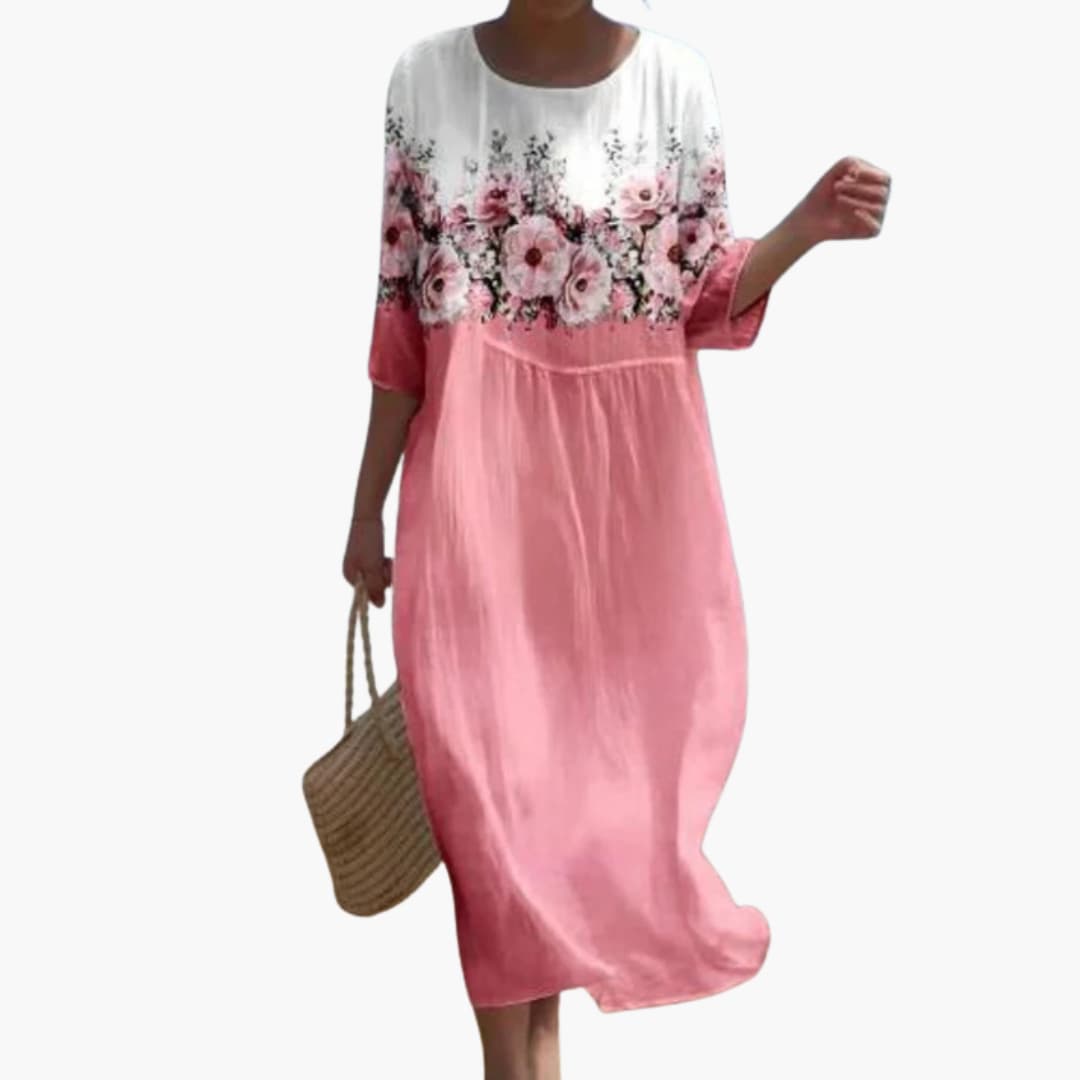 MW | Damen geblümtes Midikleid mit 3/4 Ärmeln für den Sommer