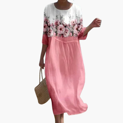 MW | Damen geblümtes Midikleid mit 3/4 Ärmeln für den Sommer