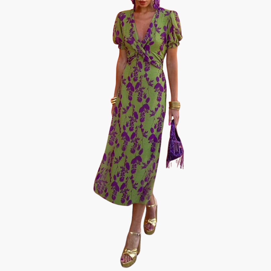 MW | Damen Sommer-Midikleid mit Puffärmeln und Twist-Taille
