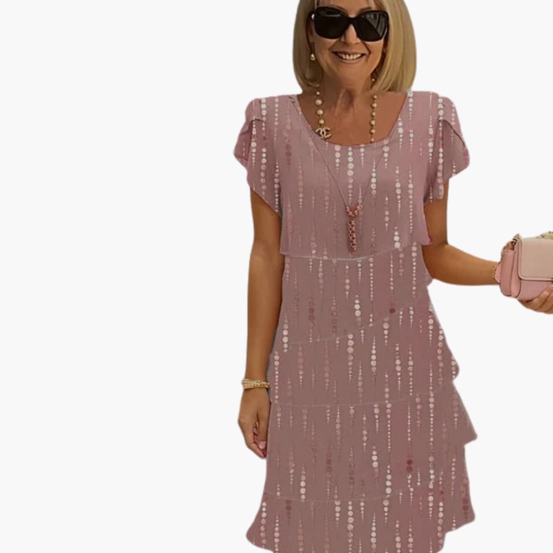 MW | Geblümtes Midikleid für Damen mit kurzen Ärmeln und gestuften Lagen
