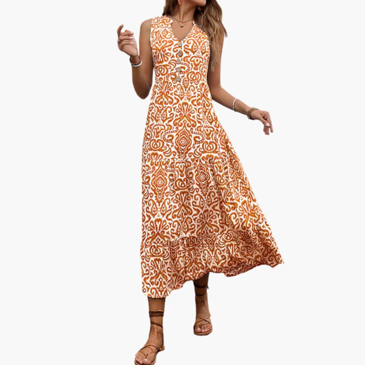 MW | Women's ärmelloses Sommer-Midikleid mit Blumendruck