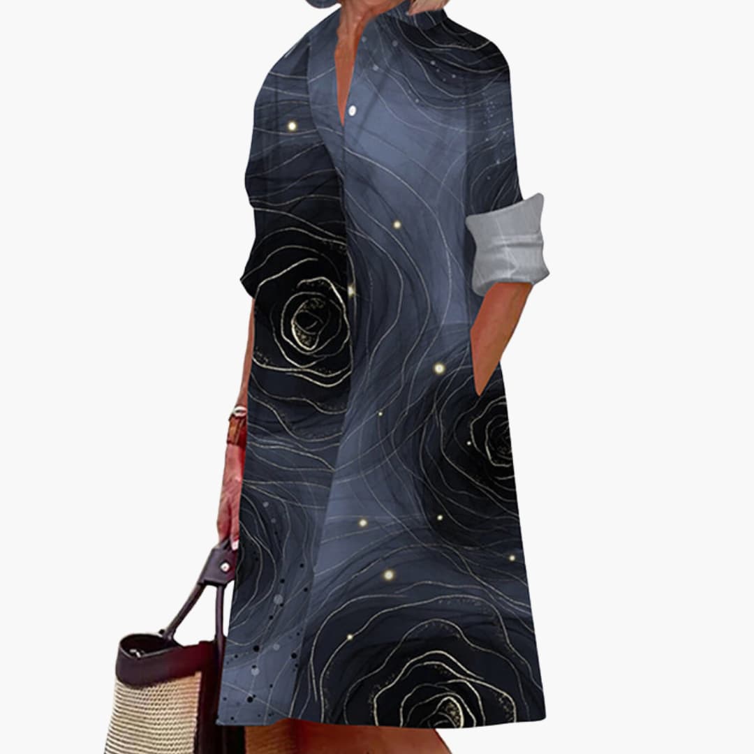 MW | Damen Midikleid mit langen Ärmeln und Hemdkragen