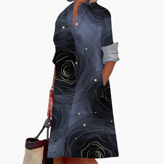 MW | Damen Midikleid mit langen Ärmeln und Hemdkragen