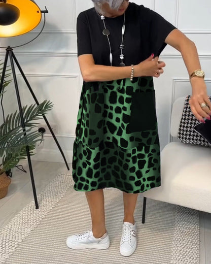 MW | Stilvolles kurzärmeliges Midikleid mit Leopardenmuster