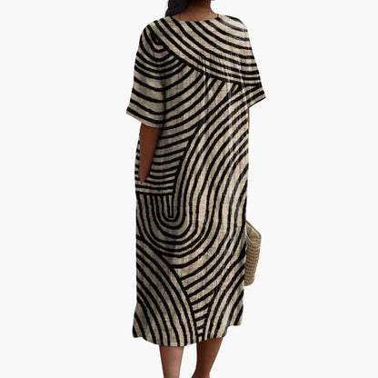MW | Damen kurzärmeliges Midikleid mit grafischem Muster