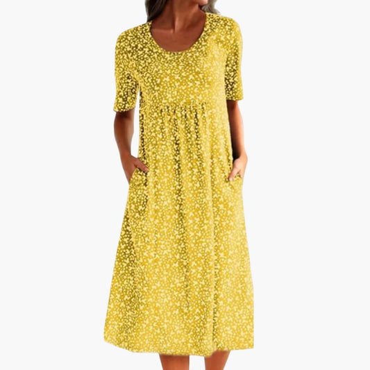 MW | Damen Boho Midikleid mit kurzen Ärmeln und Taschen