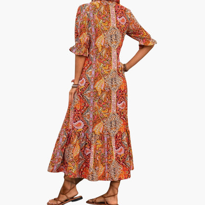MW | Damen Boho-Midikleid mit halben Ärmeln und Paisley-Print