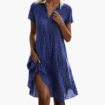 MW | Damen Boho Midikleid mit Taschen und kurzen Ärmeln