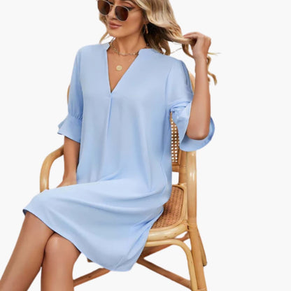 MW | Damen Midikleid mit V-Ausschnitt und halben Ärmeln für den Sommer