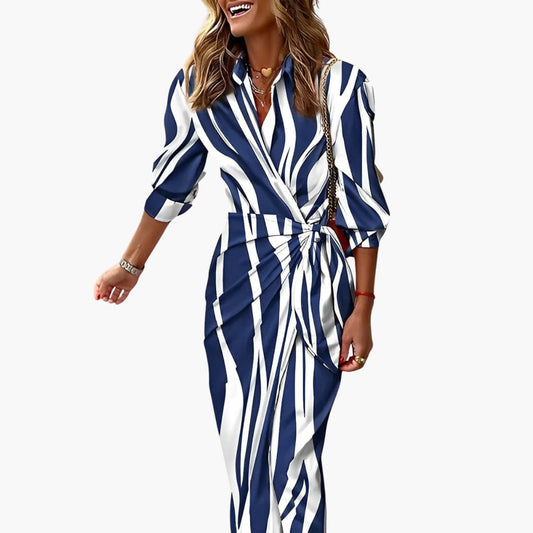 MW | Damen Sommer-Midikleid mit Seitenknoten und Streifenprint