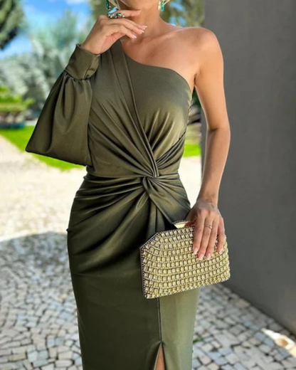MW | Asymmetrisches gerüschtes Bandage Midikleid