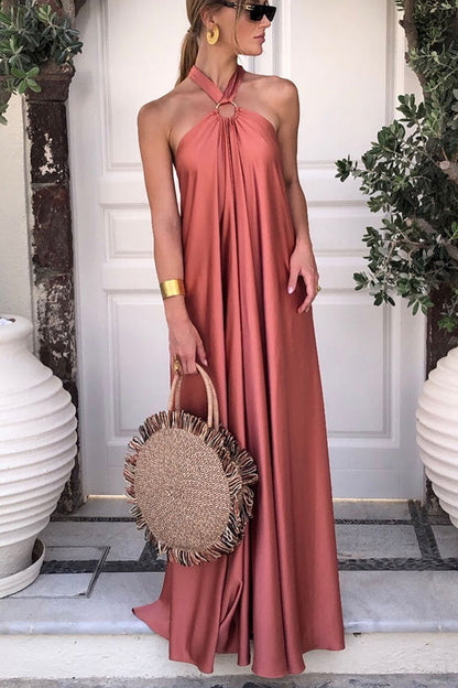 MW | Elegant und fabelhaft Satin Halter Rückenfrei Party / Berufung Maxi Kleid