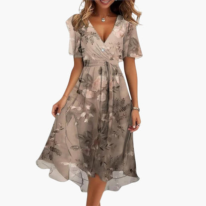 MW | Damen Sommer-Midikleid mit High-Low-Saum und V-Ausschnitt