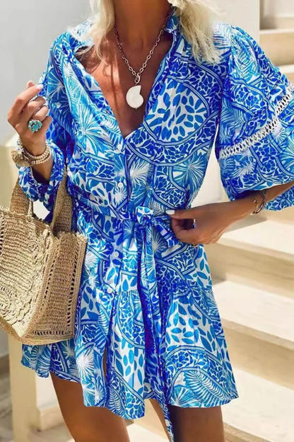 MW | Fashion Stehkragen Shift Bedrucktes Resort Minikleid