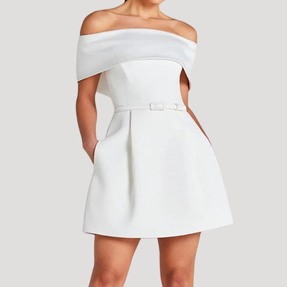 MW | Damen Gürtel Off-Shoulder Party Minikleid
