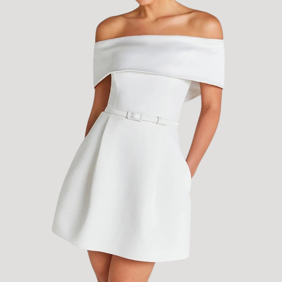MW | Damen Gürtel Off-Shoulder Party Minikleid