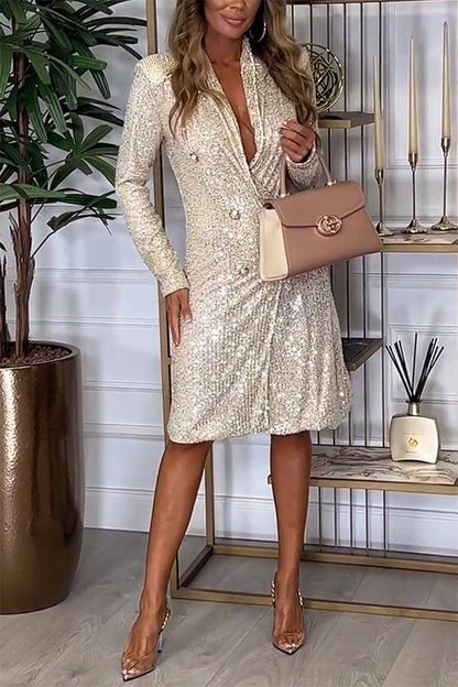 MW | Luxe Feeling Pailletten Button Up Langarm Blazer Midikleid