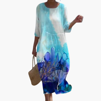 MW | Damen geblümtes Midikleid mit 3/4 Ärmeln für den Sommer