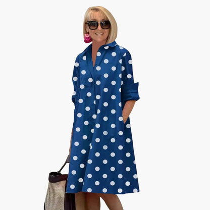 MW | Damen Midikleid mit langen Ärmeln und Polka-Dot-Print