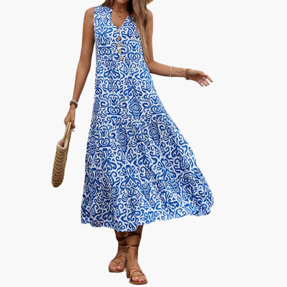 MW | Women's ärmelloses Sommer-Midikleid mit Blumendruck