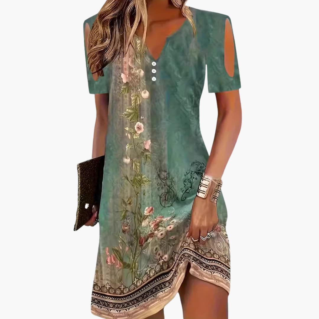 MW | Damen Boho-Midikleid mit ausgeschnittenen Ärmeln und Schlitz