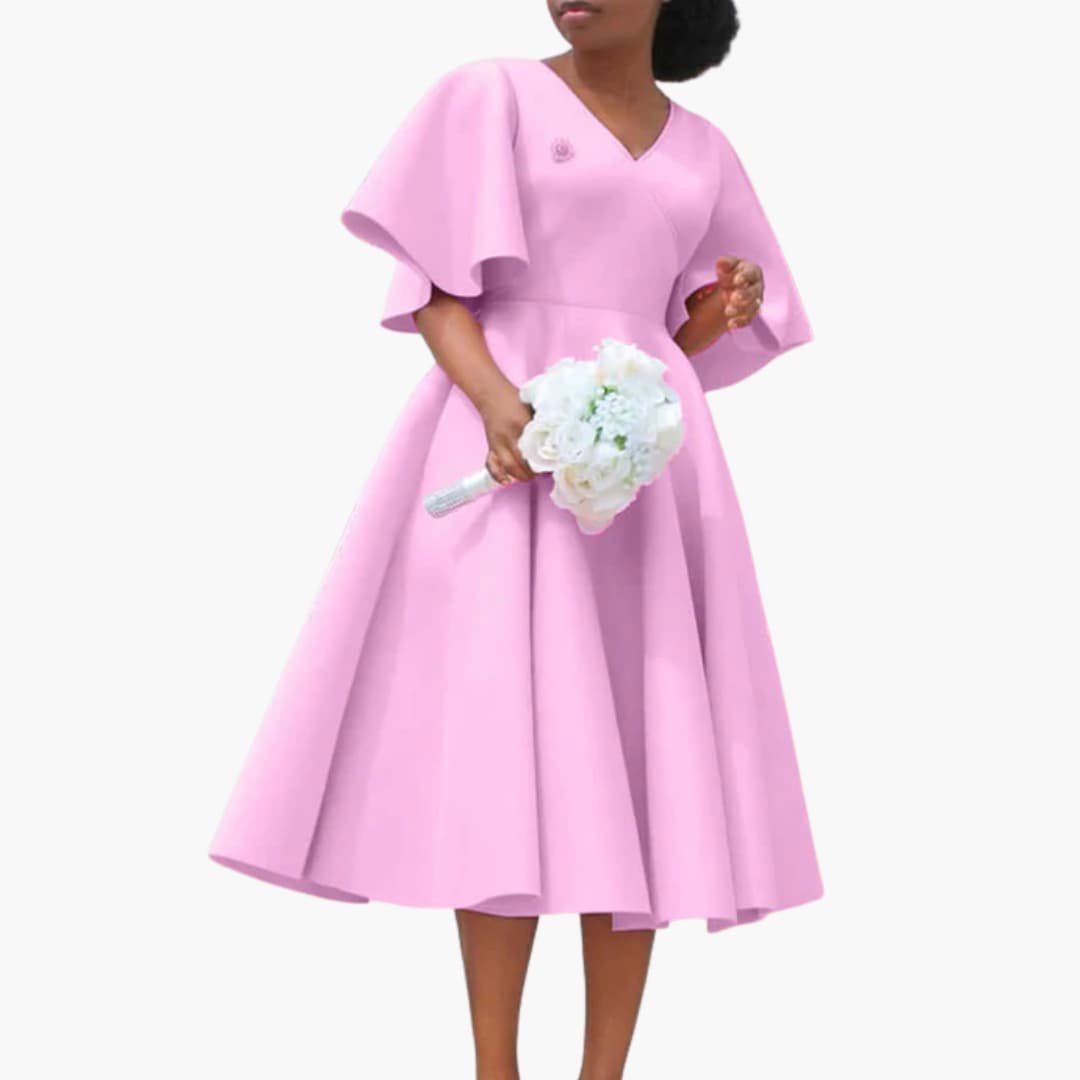 MW | Damen Sommer Midikleid mit Taschen und kurzen Ärmeln