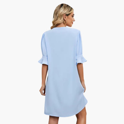 MW | Damen Midikleid mit V-Ausschnitt und halben Ärmeln für den Sommer