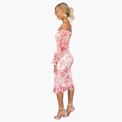 MW | Sommerliches Midikleid für Damen mit Blumendruck und transparenten Ärmeln