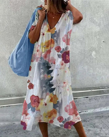 MW | Baggy Floral Print Swing Midi-Kleid Kurzarm Casual Beach Sundress