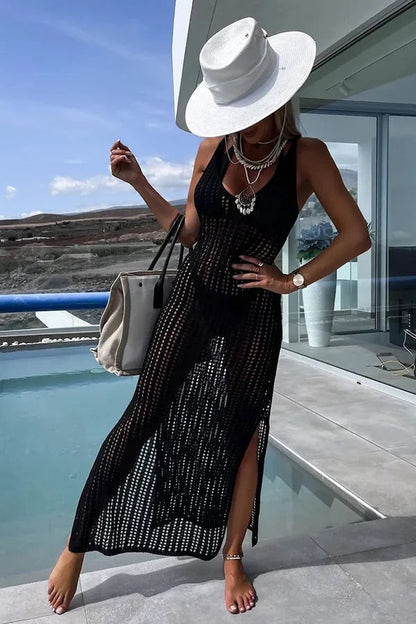 MW | Deserted Island Crochet Knit Cross Back Cover Up Maxikleid