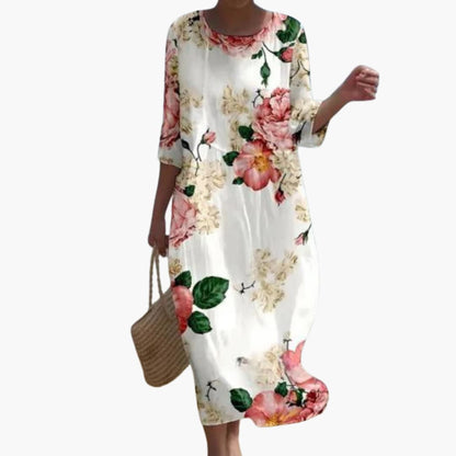 MW | Damen geblümtes Midikleid mit 3/4 Ärmeln für den Sommer