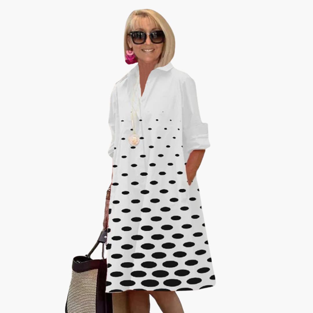 MW | Damen Midikleid mit langen Ärmeln und Polka-Dot-Print