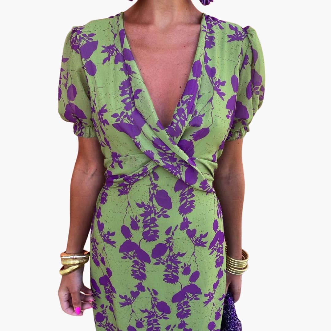 MW | Damen Sommer-Midikleid mit Puffärmeln und Twist-Taille
