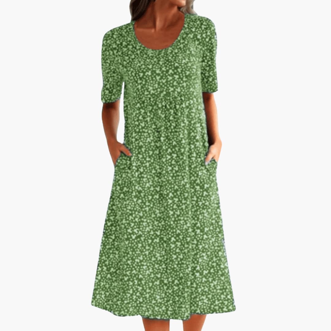 MW | Damen Boho Midikleid mit kurzen Ärmeln und Taschen