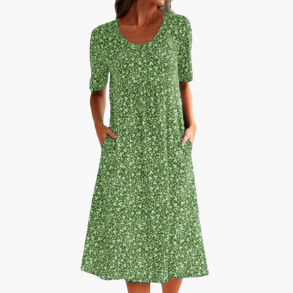 MW | Damen Boho Midikleid mit kurzen Ärmeln und Taschen