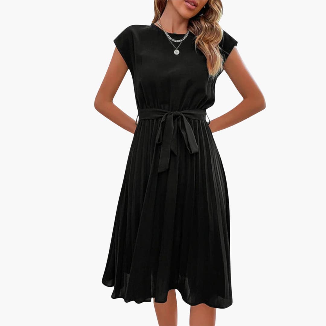 MW | Damen lässiges Midikleid mit Faltenrock und Bindegürtel