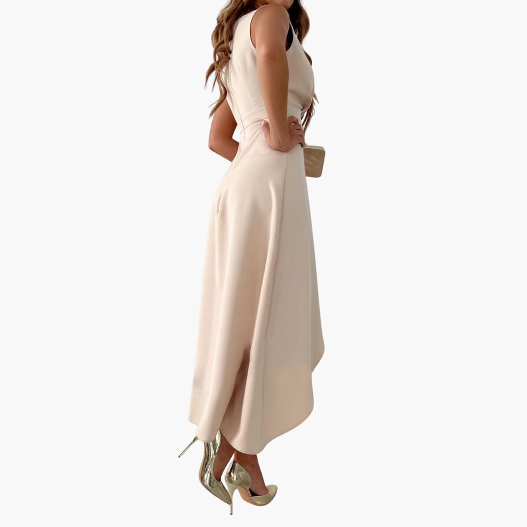 MW | Damen ärmelloses Midikleid mit V-Ausschnitt und High-Low-Saum