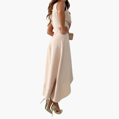 MW | Damen ärmelloses Midikleid mit V-Ausschnitt und High-Low-Saum