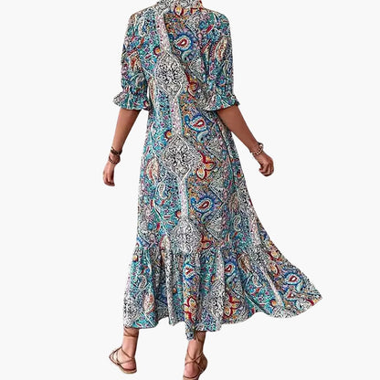 MW | Damen Boho-Midikleid mit halben Ärmeln und Paisley-Print