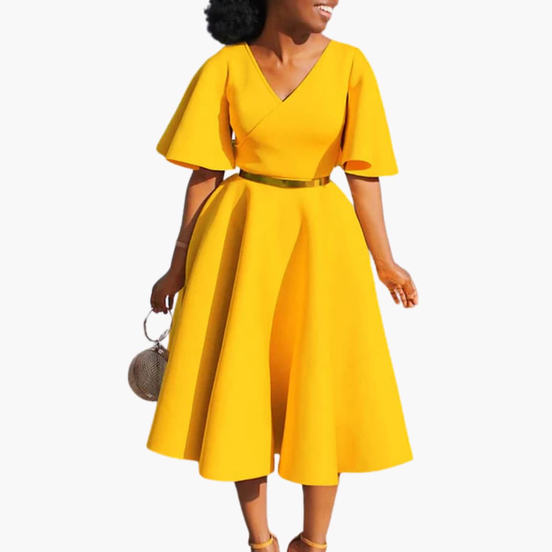 MW | Damen Sommer Midikleid mit Taschen und kurzen Ärmeln